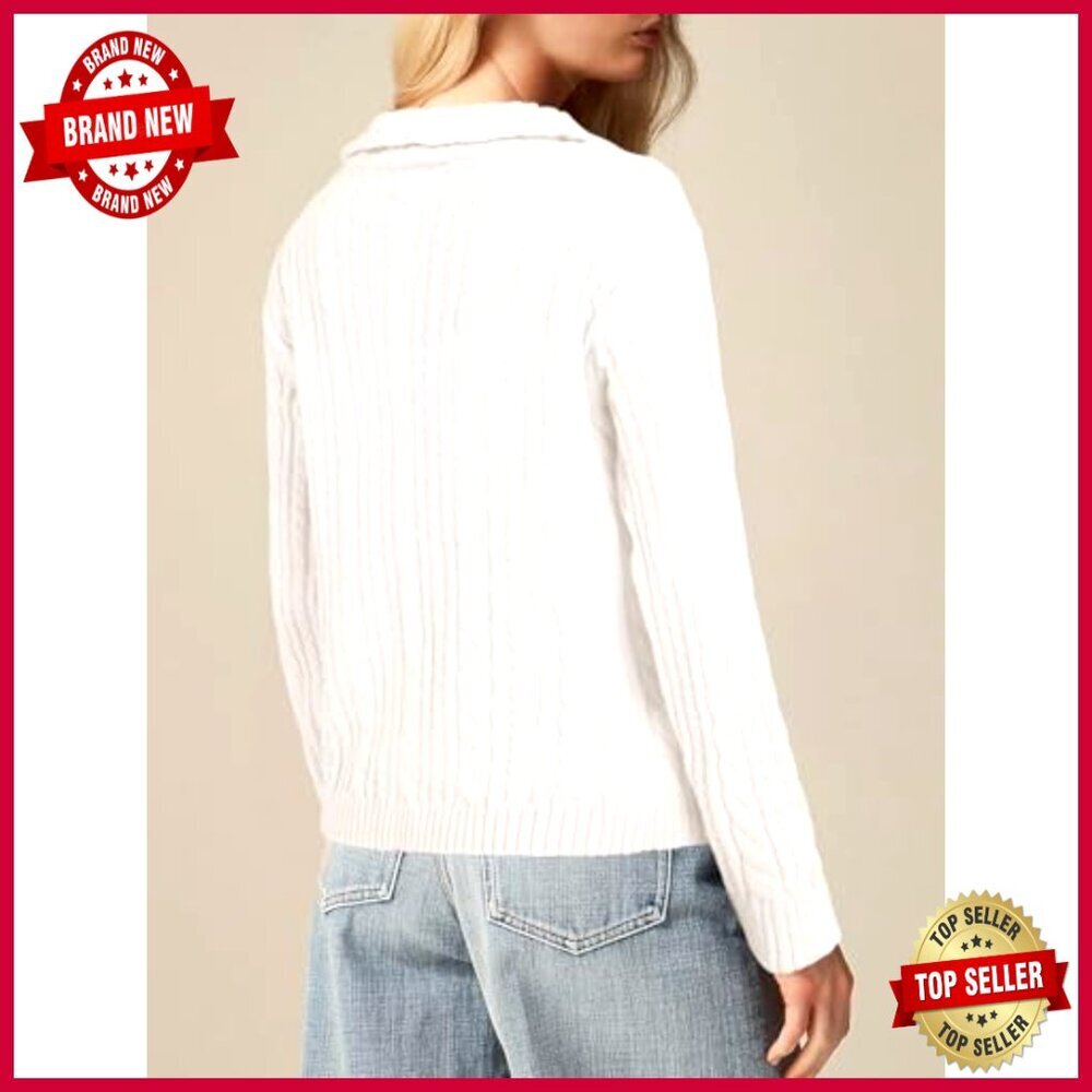 Cable Knit Cardigan Zip Up Collared Long Sleeve Loose Fit Vintage Sweater - Picture 6 of 7
